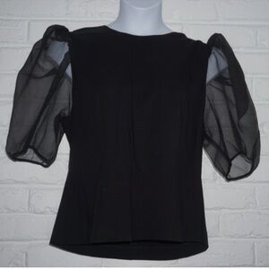 Zara Black Sheer Puff Sleeve Top Size: XXL Organza Statement Exaggerated
